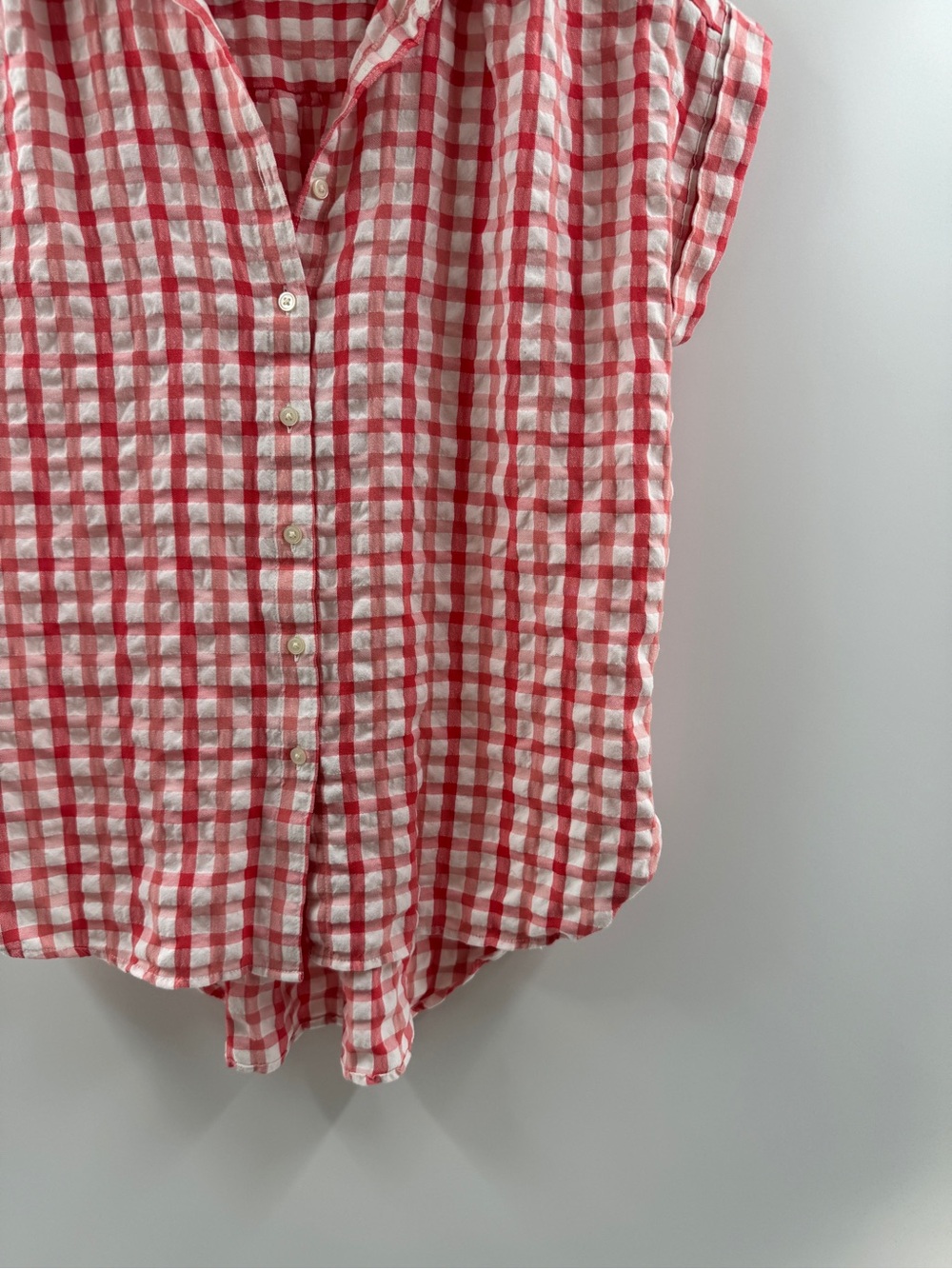 LOFT Red Gingham Button Down Top Women's Small Tie Front Blouse - Picture 3 of 9
